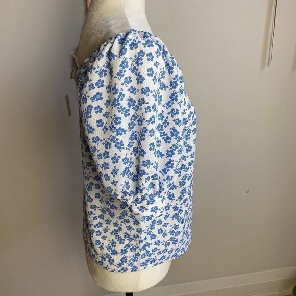 MONTEAU Top New XSmall Blue Flowers BNWT Scalloped - Picture 3 of 6
